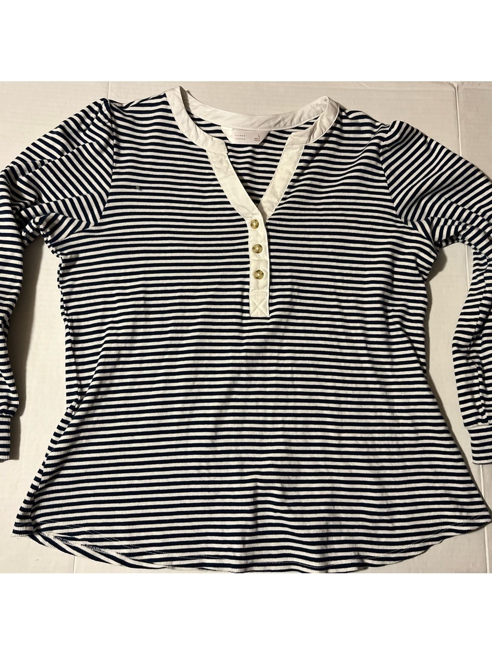 L Lauren Conrad Navy and White Button Down Top